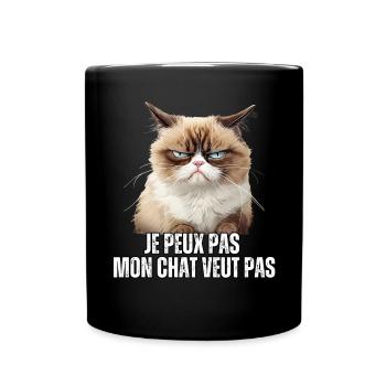 Je peux pas mon chat veut pas humour memes chats - Mug uni - noir - Devant