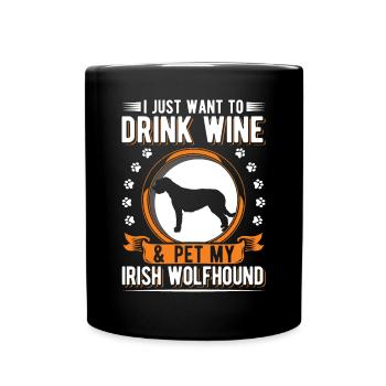 Irish Wolfhound and Wine - Full Colour Mug - black - Front