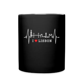 Lissabon Skyline Herzschlag Portugal I Love Lisboa - Tasse einfarbig - Schwarz - Vorne