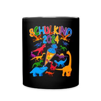 Dinos Schultüte Einschulung Schulkind 2024 - Tasse einfarbig - Schwarz - Vorne