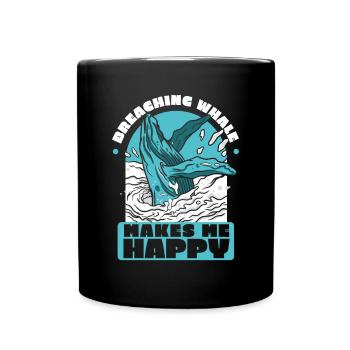 Breaching Whale Makes Me Happy Blue Beluga Whale - Full Colour Mug - black - Front