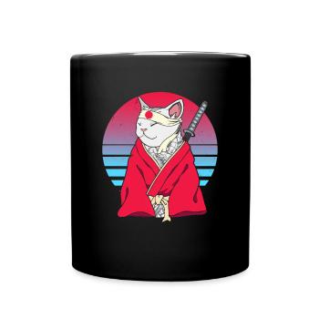 Samurai Japon Vaporwave Ninja Anime Cat - Mug uni - noir - Devant