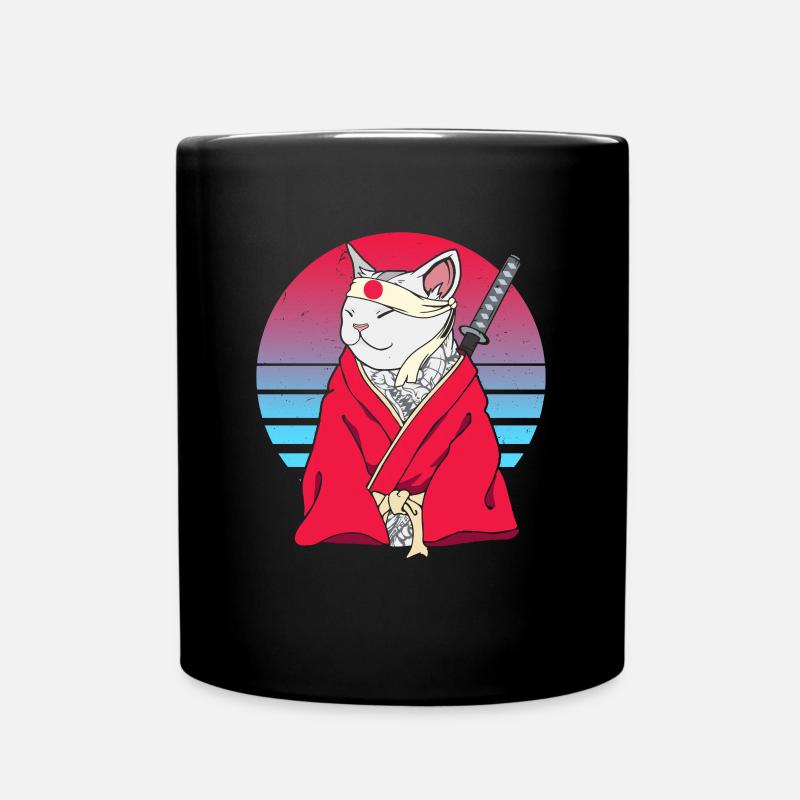 Samurai Japon Vaporwave Ninja Anime Cat - Mug uni - noir