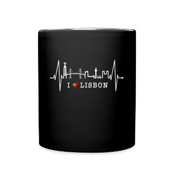 Lissabon Skyline Herzschlag Portugal I Love Lisboa - Tasse einfarbig - Schwarz - Vorne