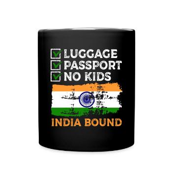 Luggage Passport No Kids India Bound Holiday Trip - Full Colour Mug - black - Front