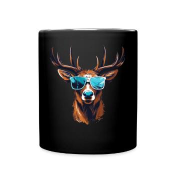Hirsch T-Shirt Herren Trachtenshirt Ersatz Tracht - Tasse einfarbig - Schwarz - Vorne