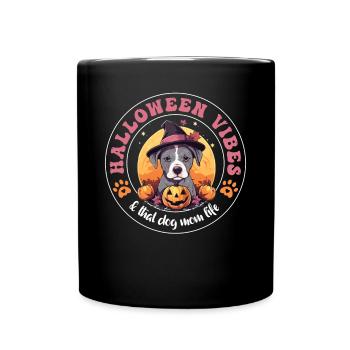 Halloween Witch Hat Pumpkin Dog American Staffie - Full Colour Mug - black - Front