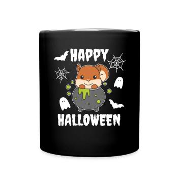 Eichhörnchen Happy Halloween Hexenkessel - Tasse einfarbig - Schwarz - Vorne