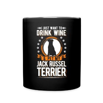 Jack Russell Terrier and wine - Full Colour Mug - black - Front