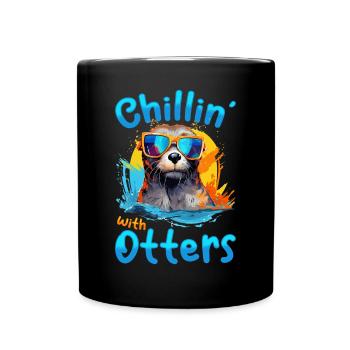 Otter Animal Kids & Adult - Chillin' with Otters - Full Colour Mug - black - Front