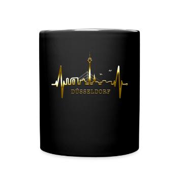 Düsseldorf Skyline Herzschlag Liebe Düsseldorfer - Tasse einfarbig - Schwarz - Vorne