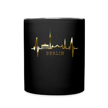 Berlin Skyline Herzschlag Herz Liebe Love Berliner - Tasse einfarbig - Schwarz - Vorne
