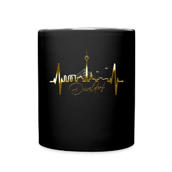 Düsseldorf Skyline Herzschlag Liebe Düsseldorfer - Tasse einfarbig - Schwarz - Vorne