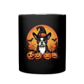 Boston Terrier Bostie Dog Pet Halloween Pumpkins - Full Colour Mug - black - Front