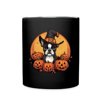 Boston Terrier Bostie Dog Pet Halloween Pumpkins - Full Colour Mug - black - Front
