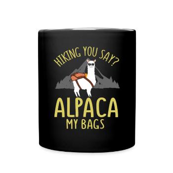 Vatertagsgeschenk Wandern Alpaka-Wortspiel - Tasse einfarbig - Schwarz - Vorne