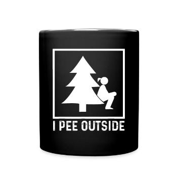 Ich pinkle draußen, Mädchenzeichen, Camping, Wandern, Im Freien - Tasse einfarbig - Schwarz - Vorne