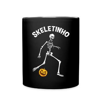 skeletinho halloween skeleton pumpkin soccer funny - Full Colour Mug - black - Front