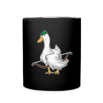Ente Bogenschütze Bogen - Tasse einfarbig - Schwarz - Vorne