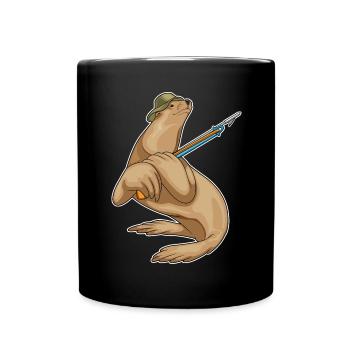 Phoque, pêcheur, harpon, pêche - Mug uni - noir - Devant