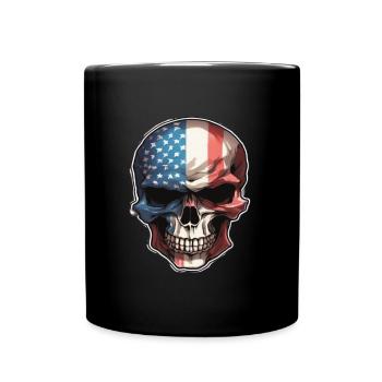 Skulls Skull America Flag Skull Bone - Full Colour Mug - black - Front
