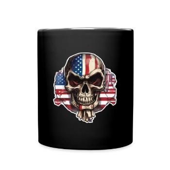 Skulls Skull America Flag Skull Bone - Full Colour Mug - black - Front