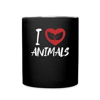 I love Animals Plant-Based Vegan Vegans Veganism - Full Colour Mug - black - Front