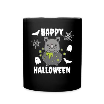 Nashorn Happy Halloween Hexenkessel Fledermaus - Tasse einfarbig - Schwarz - Vorne