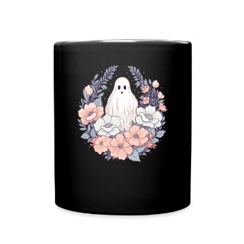 Halloween Groovy Ghost Hippie Fleurs Vintage - Mug uni - noir - Devant