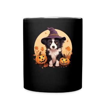 Halloween Chapeau de Sorcière Citrouille Chien Border Collie - Mug uni - noir - Devant