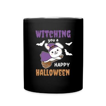 Hase Hexe Witching you a Happy Halloween - Tasse einfarbig - Schwarz - Vorne