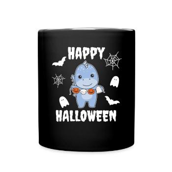 Dino Happy Halloween Pumpkin Ghost Costume - Full Colour Mug - black - Front