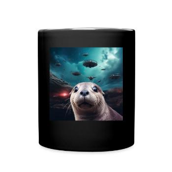Alien UFO Funny River Otter - Mug uni - noir - Devant