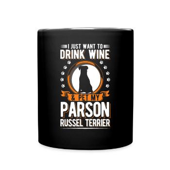 Parson Russell Terrier and wine - Full Colour Mug - black - Front