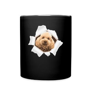 Pudel schaut durch Loch - Tasse einfarbig - Schwarz - Vorne