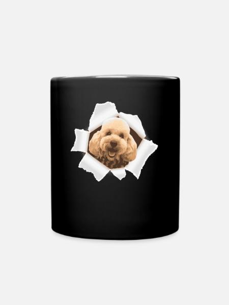 Pudel schaut durch Loch - Tasse einfarbig - Schwarz