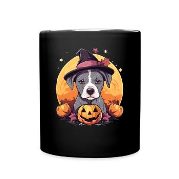 Halloween Witch Hat Pumpkin Dog American Staffie - Full Colour Mug - black - Front