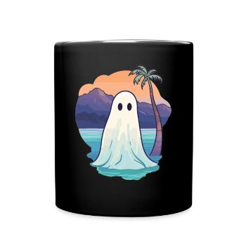 Halloween groovy fantôme hippie plage palmier vintage - Mug uni - noir - Devant