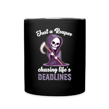 a Grim Reaper chasing life's deadlines - Full Colour Mug - black - Front