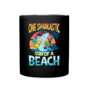 One Sharkastic Sun Of A Beach - Tasse einfarbig - Schwarz - Vorne