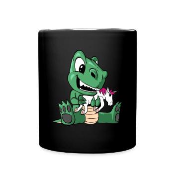 Dinosaure avec une licorne mignonne - Mug uni - noir - Devant