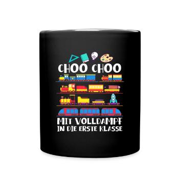 Mit Volldampf in die Erste klasse Eisenbahn Zug - Tasse einfarbig - Schwarz - Vorne