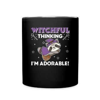 Raccoon Halloween Witch Witches I'm Adorable - Full Colour Mug - black - Front