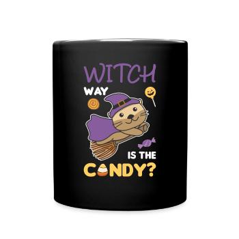 Otter Hexen Witch way is the candy Happy Halloween - Full Colour Mug - black - Front