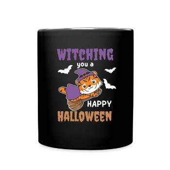 Tiger Hexe Witching you a Happy Halloween - Tasse einfarbig - Schwarz - Vorne