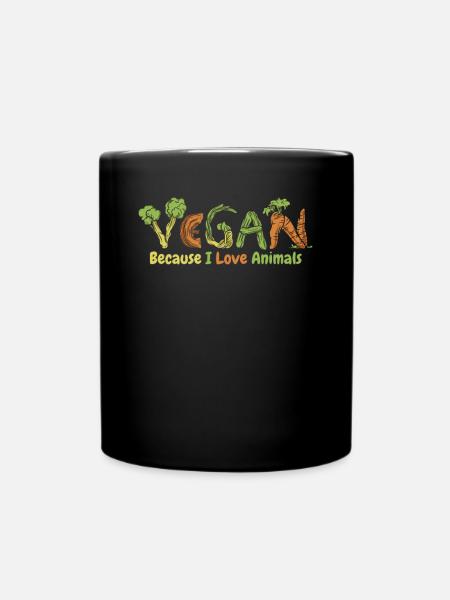 Because I Love Animals Plant-Based Vegan Vegans - Full Colour Mug - black