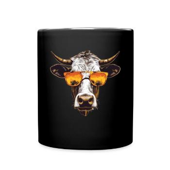 Kuh mit Sonnenbrille - Tasse einfarbig - Schwarz - Vorne