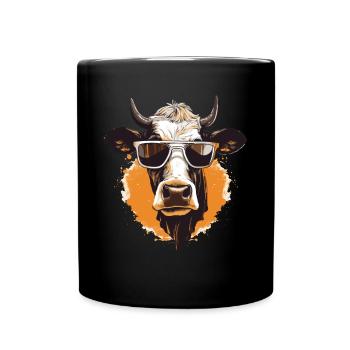 Kuh mit Sonnenbrille - Tasse einfarbig - Schwarz - Vorne