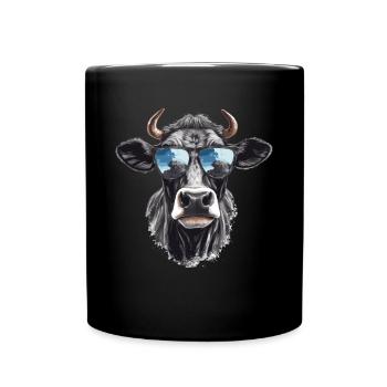Kuh mit Sonnenbrille - Tasse einfarbig - Schwarz - Vorne