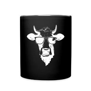 Kuh mit Sonnenbrille - Tasse einfarbig - Schwarz - Vorne